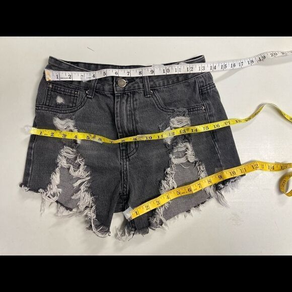 MOMOKROM, Dolls Kill, distressed shorts, gray-black,raw edge, UK 8,US Size 4 - Picture 3 of 13
